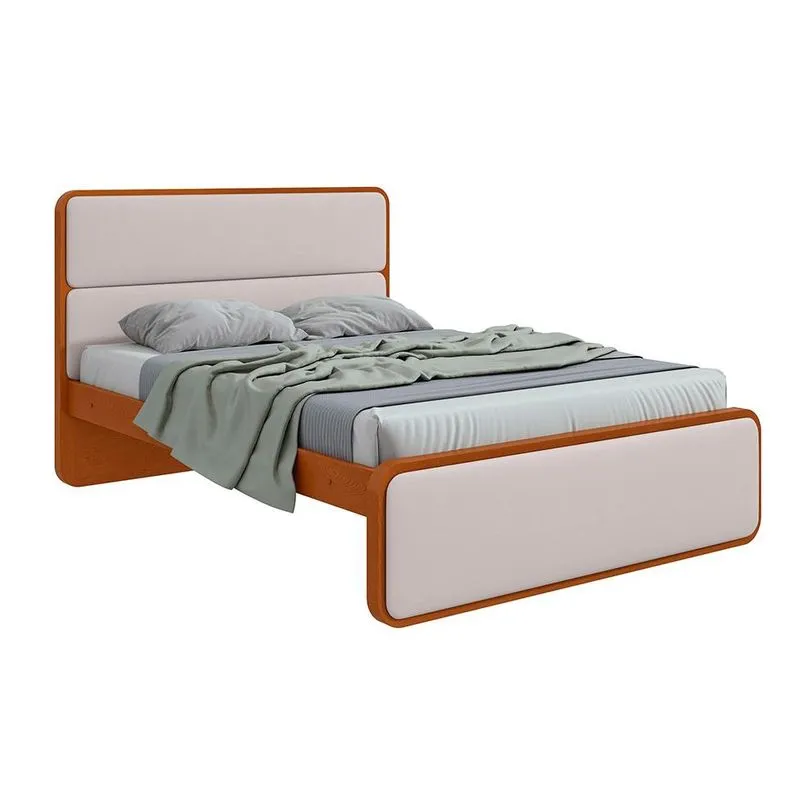 Cama Queen Loop Revestimento Sintético Bege e Frassino