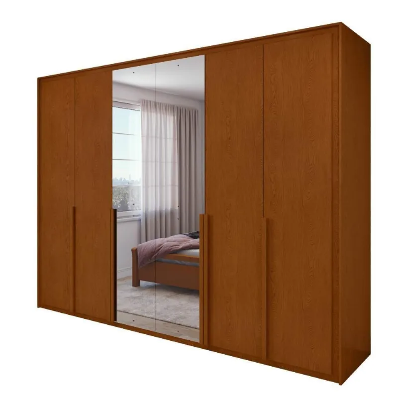 Guarda Roupa Casal Easy Space 6 Portas de Bater 6 Gavetas MDF com Espelho Frassino Móveis Lopas
