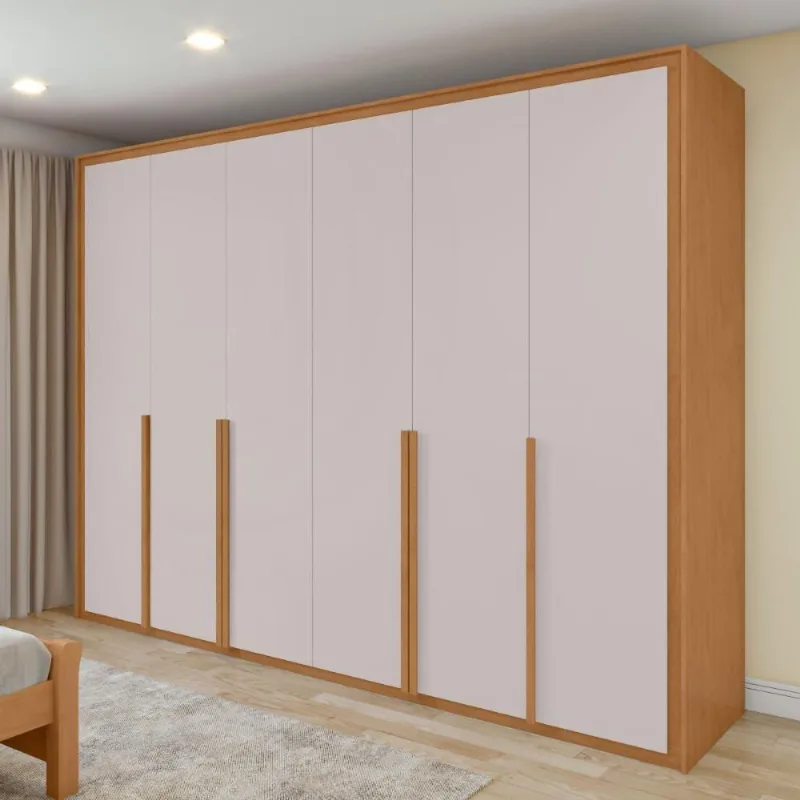 Guarda Roupa Casal Easy Space 6 Portas de Bater 6 Gavetas MDF Amendoa Clean-Off White
