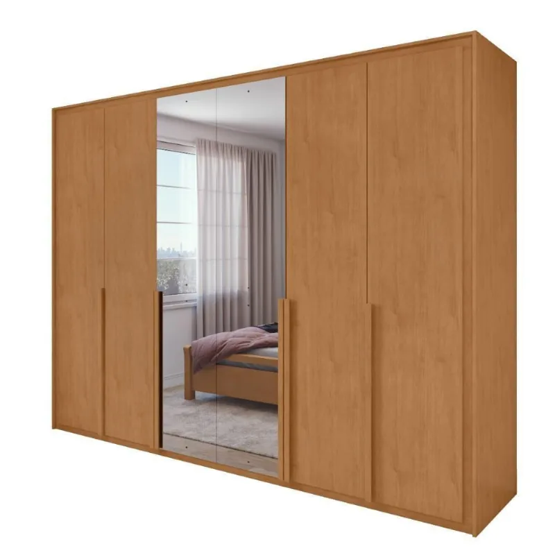 Guarda Roupa Casal Easy Space 6 Portas de Bater 6 Gavetas MDF Amendoa Clean Móveis Lopas