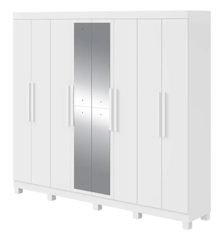 Roupeiro 08 Portas Andara Soft Com Espelho e Pés Branco - Lopas