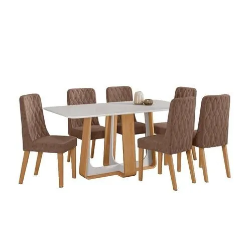 Mesa De Jantar Retangular 170cm Lopas Tampo MDF Sintonia Amêndoa/Off White