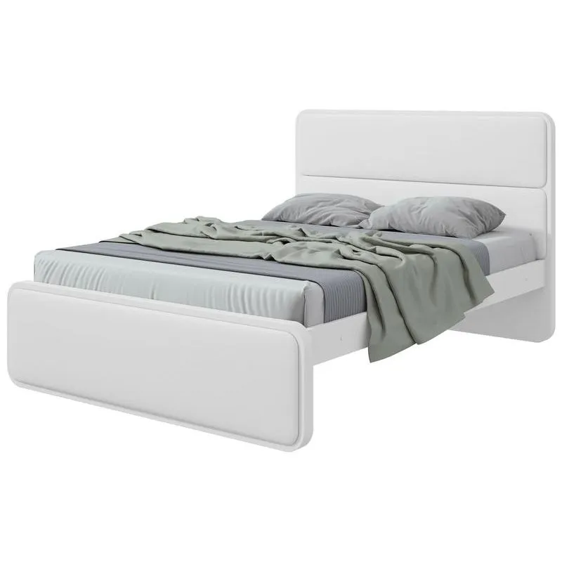 Cama de Casal Estofada Móveis Lopas Loop MDF Branca