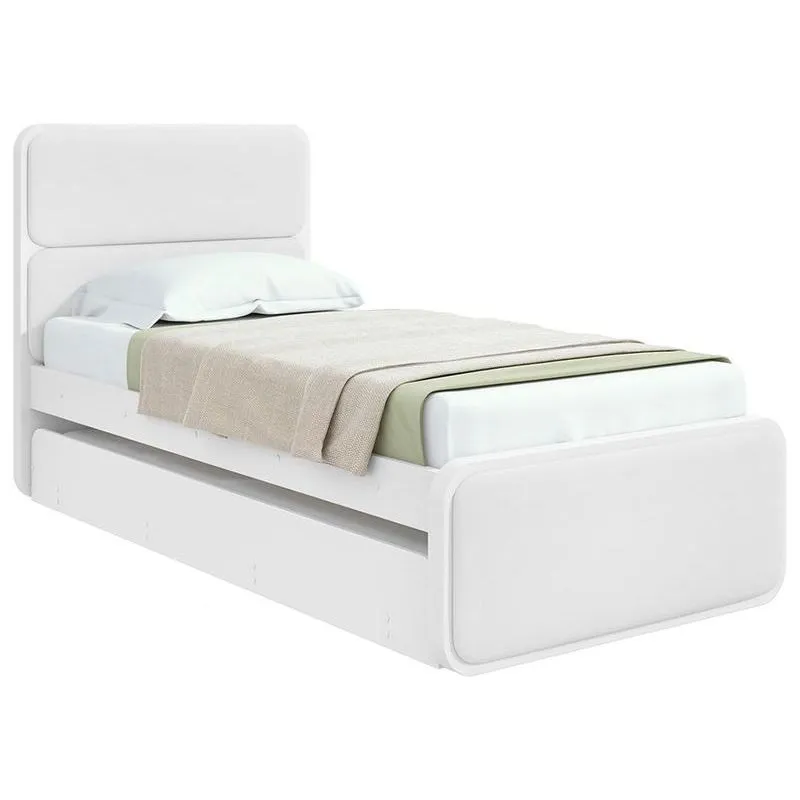 Cama de Solteiro com Cama Auxiliar Móveis Lopas Loop Estofada Branca