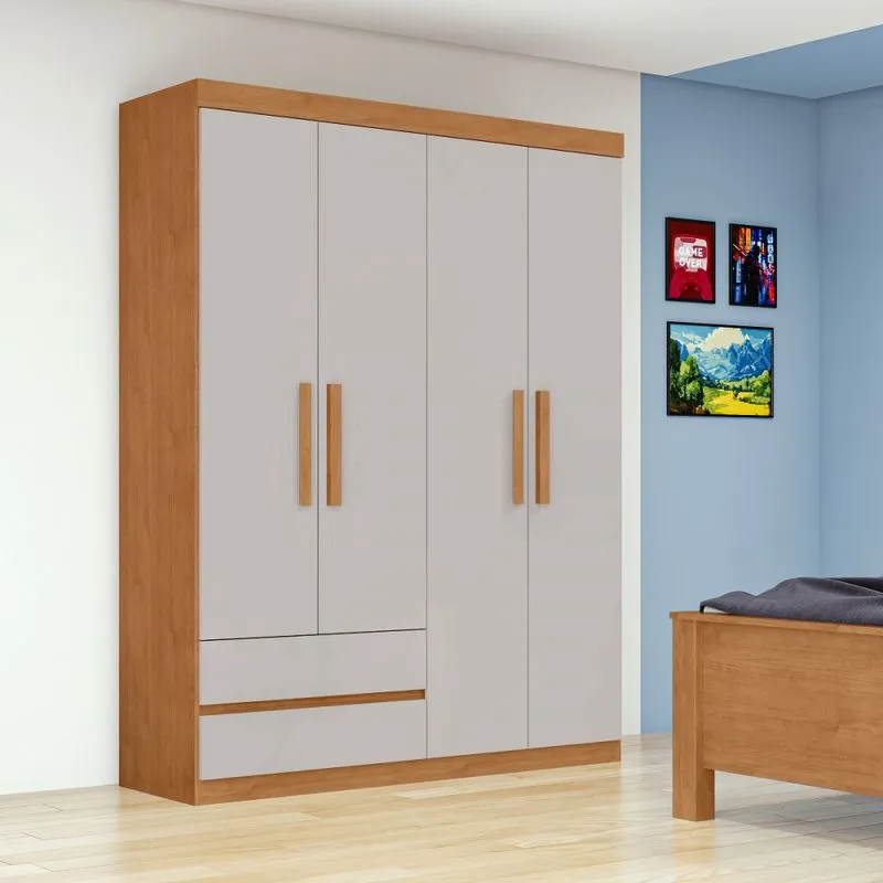 Guarda Roupa Solteiro 4 Portas 2 Gavetas Zeus Lopas