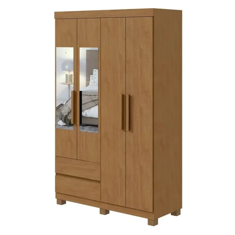 Roupeiro 04 Portas Zeus Com 02 Espelhos Com Pés Amêndoa Clean - Lopas