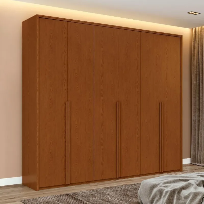 Guarda Roupa Casal Easy Move 6 Portas de Bater 4 Gavetas MDF Frassino Móveis Lopas 240CM