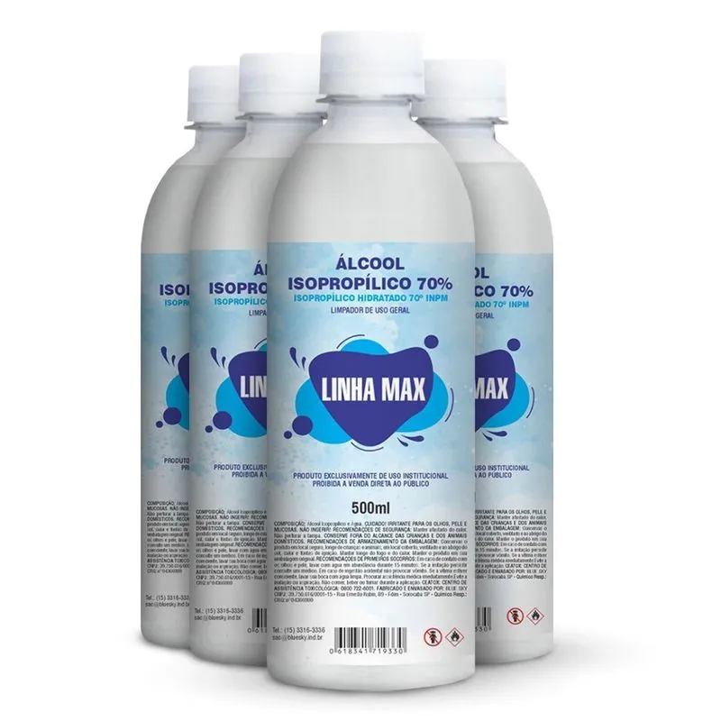 Kit 4un Alcoool Isopropílico 70% Desinfecção Ambiente 500ml