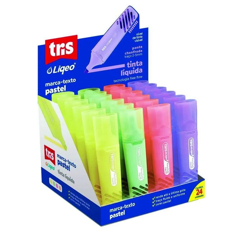 Caneta Marca Texto Tris Liqeo Tons Pastel C/24