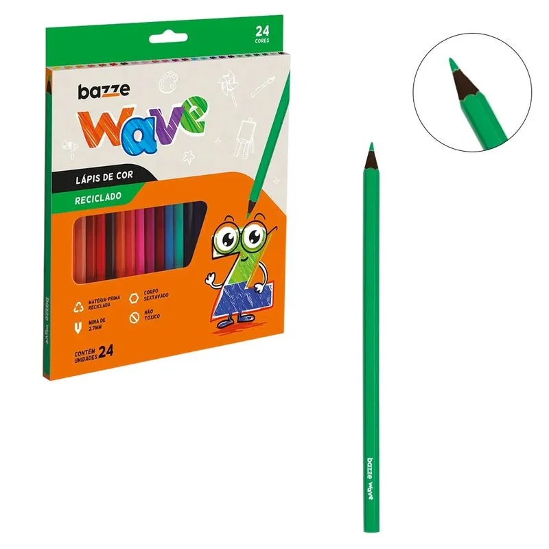 Lápis Cor 24 Cores Sextavado Wave Reciclado 901705 Bazze-EST