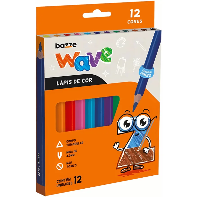 Lápis de Cor Jumbo Wave c/ 12 Cores - Bazze