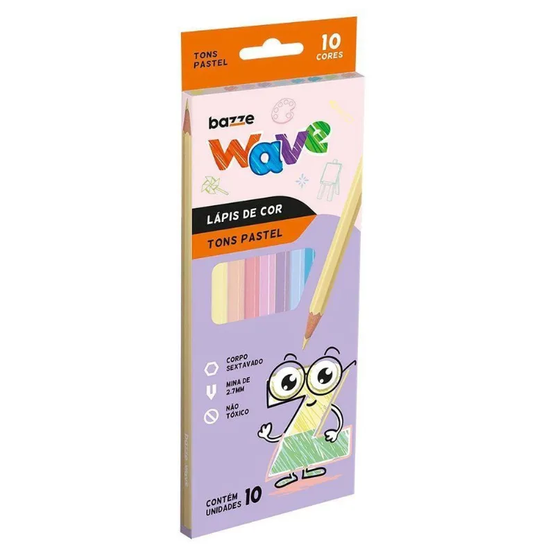 Lápis De Cor Tons Pastel 10 Cores Wave - Bazze 901736