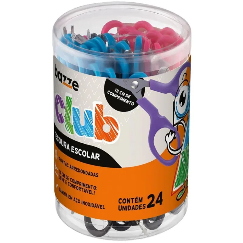 Tesoura Escolar Bazze CLUB 13CM RX/RS/AZ/PT