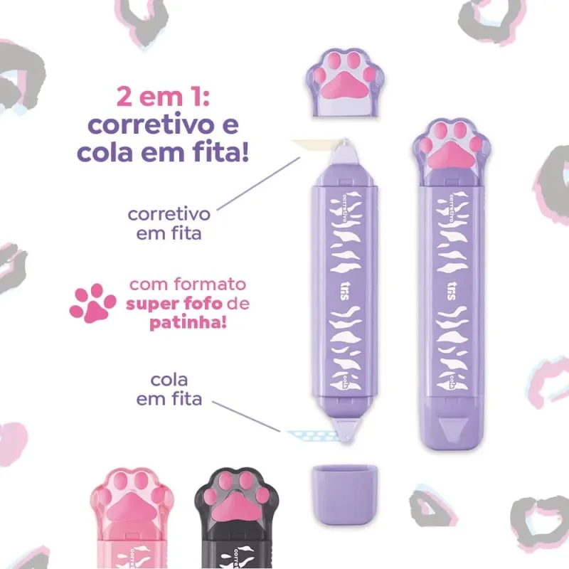 Fita Corretiva + Cola em Fita Pets, Tris