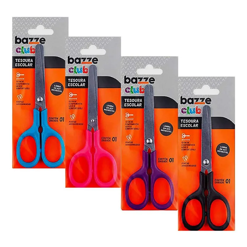 Tesoura Escolar Bazze Club Tris 13cm Cores Sortidas
