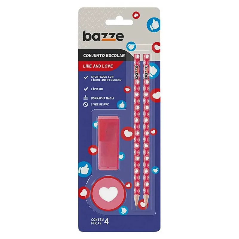 Kit Escolar Bazze Like Love Cartela Com 4 Peças