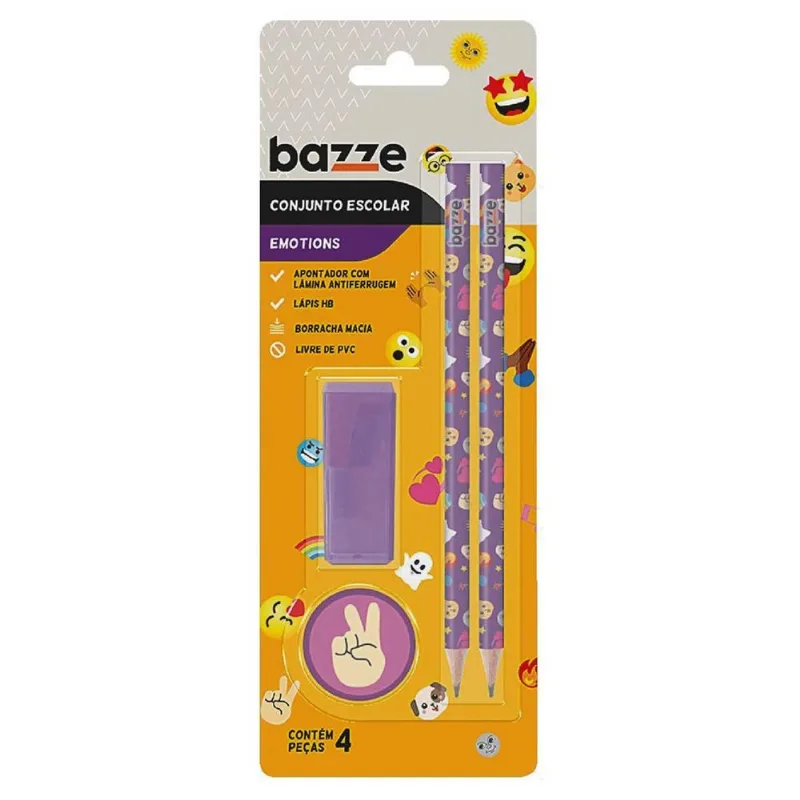 Kit Escolar Bazze Emotion Cartela Com 4 Peças