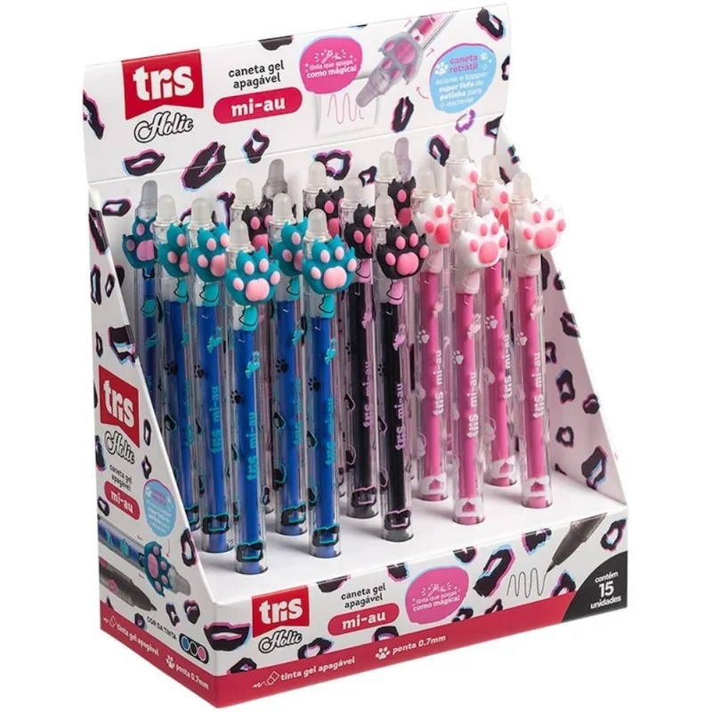Caneta GEL TRIS MI-AU AZ/PT/RS Apag.retra DP.C/15