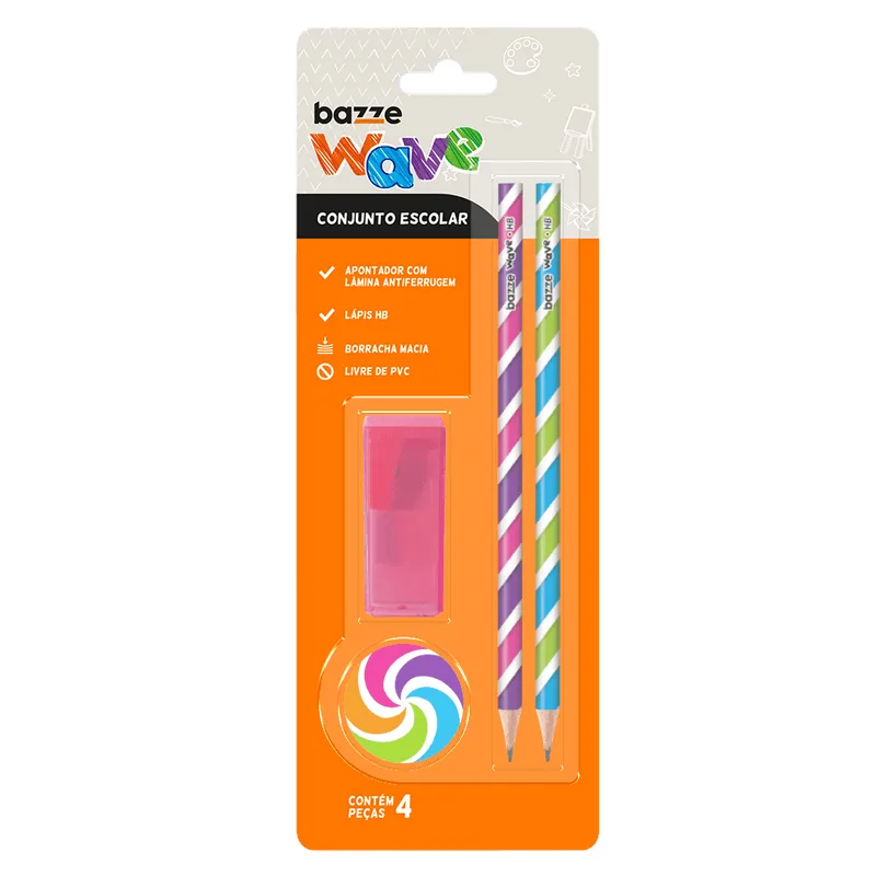 Kit Escolar Bazze Wave com 4 Peças