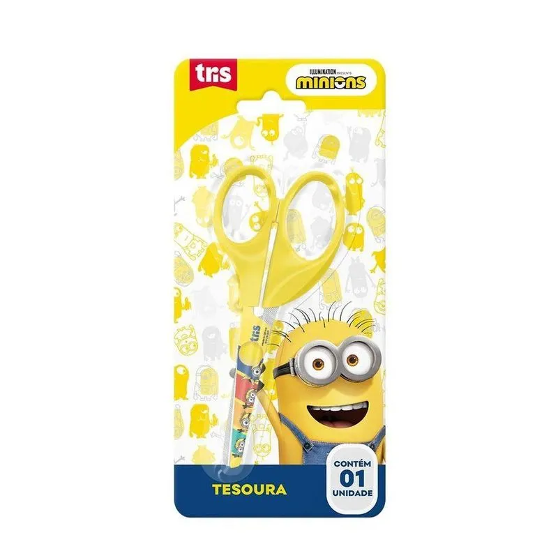 Tesoura Escolar Minions Tris - 13cm Amarelo