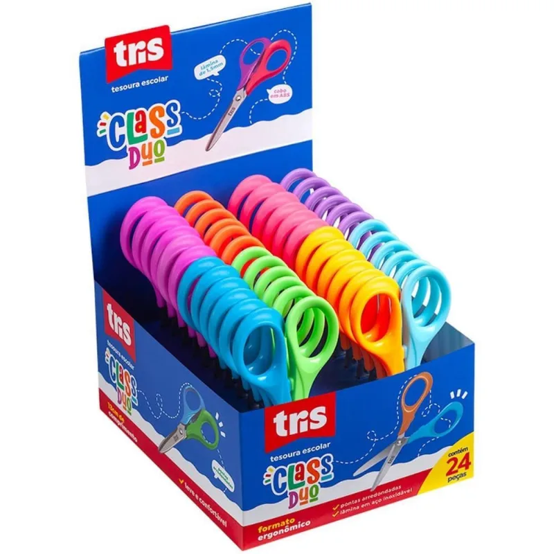 Tesoura Escolar TRIS CLASS Duo 13CM 4CORES DP.C/24