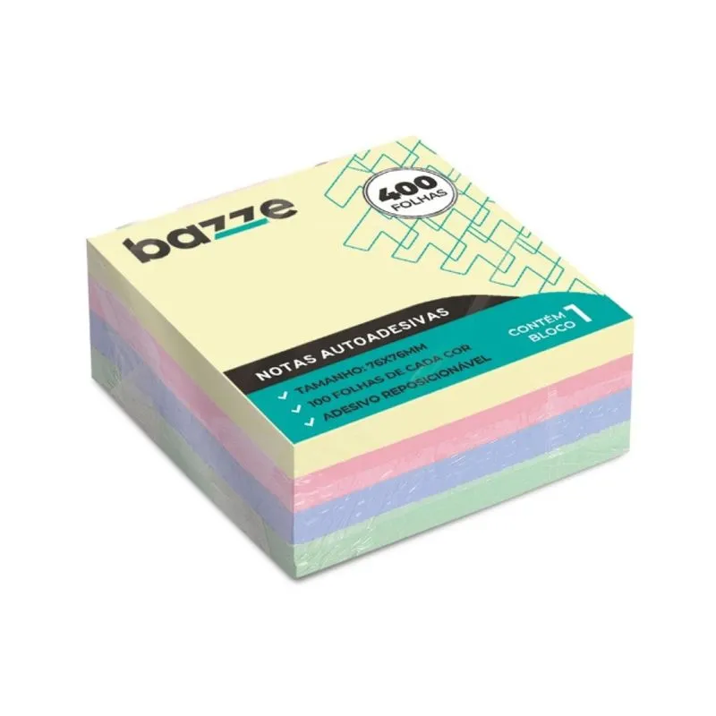 Bloco Adesivo 76x76mm Color 400 Folhas Bazze