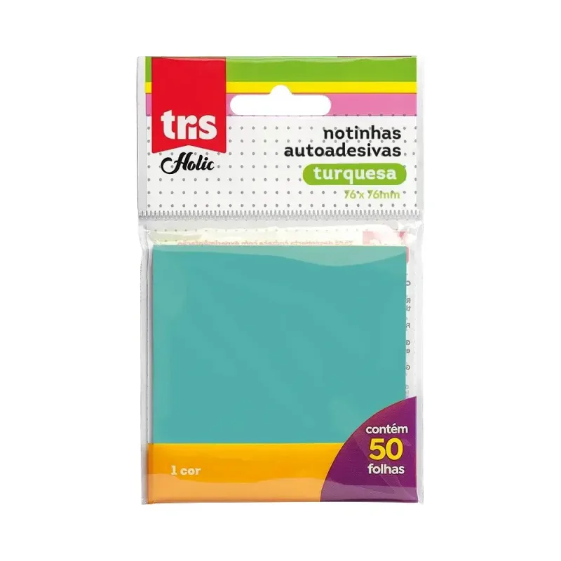 Bloco de Recado Auto Adesivo Turquesa 76mmx76mm 50 Folhas