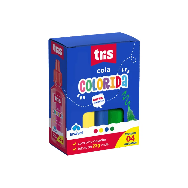 Cola Tris Colorida Lavável com 04un