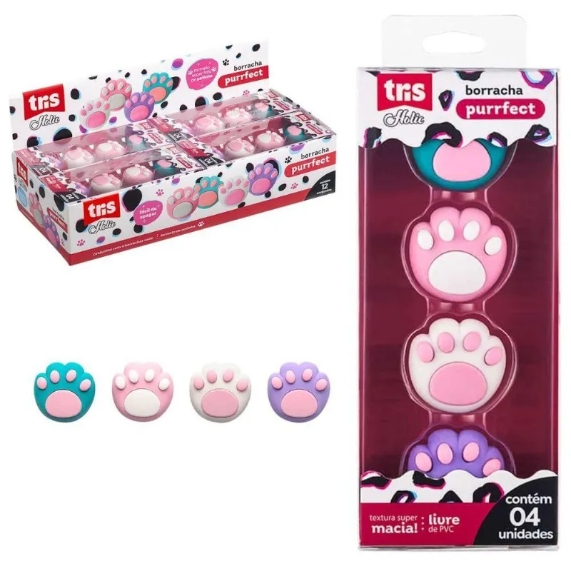 Borracha Escolar Holic Purrfect Patinhas - 4 Unidades - Tris