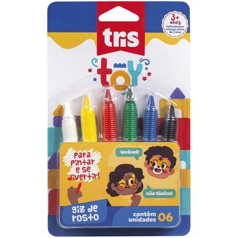 Giz de Cera Jumbo TRIS TOY P/ROSTO Apagavel Blister