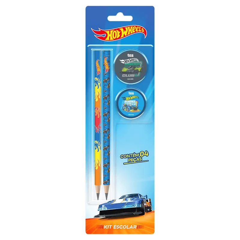 Kit Escolar Tris Hot Wheels com 4 Peças