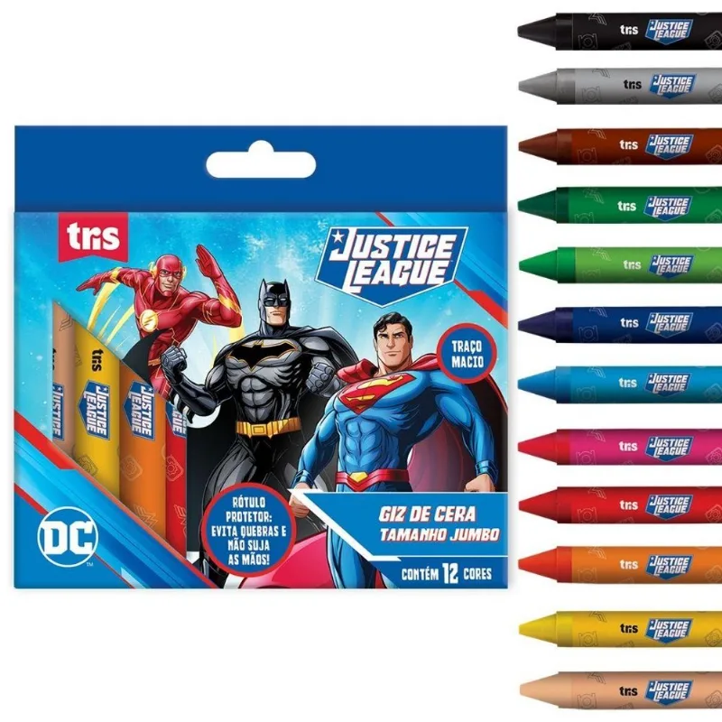 Giz De Cera Jumbo Liga Da Justiça - 12 Cores - Tris