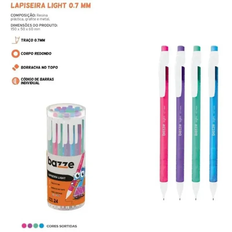 Lapiseira 0.7MM Bazze LIGHT 4 Cores C/BORRACHA POTE-24
