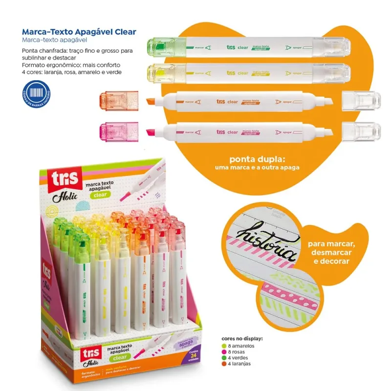 Marca-texto Apagável Clear Holic Pop - Tris