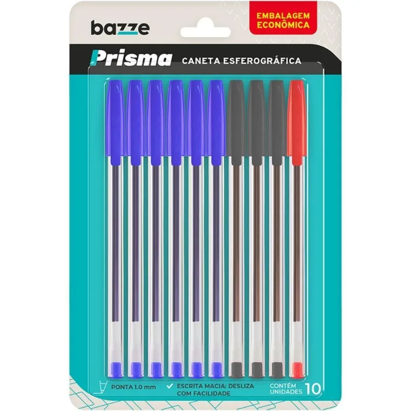 Caneta Esferografica Bazze Prisma 6AZ/3PT/1VM 1.0MM Blister