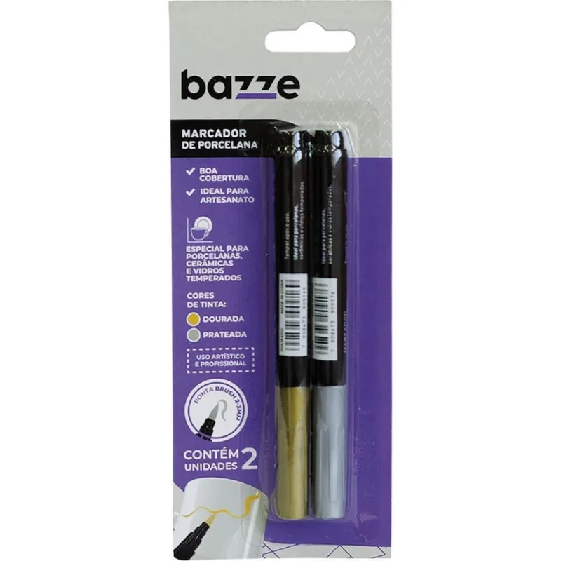 Marcador Artistico Bazze Porcelana DOURADO/PRATA Blister
