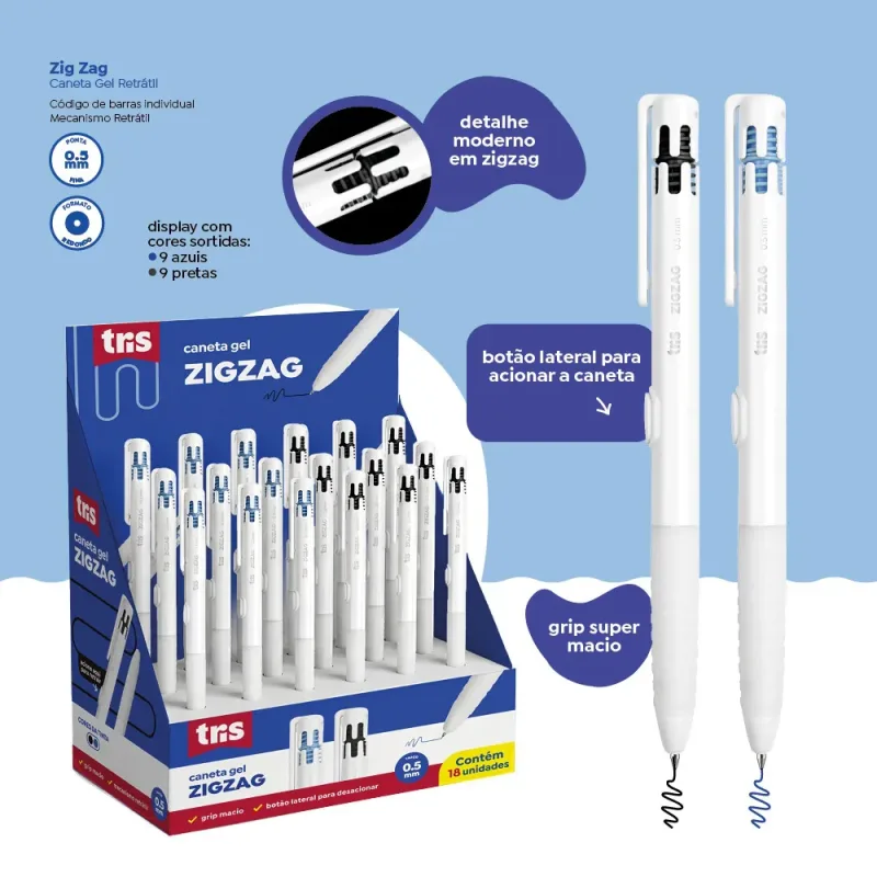 Caneta Gel Retratil ZigZag 0.5mm Tris 1un