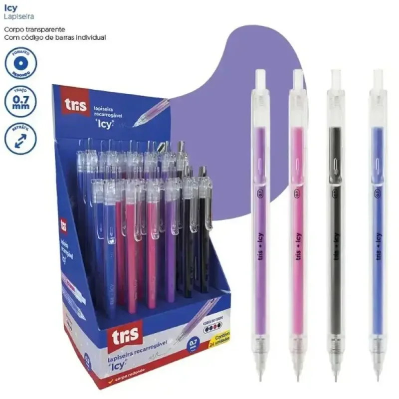 Lapiseira 0.7MM TRIS ICY Retratil 4 Cores DP.C/24