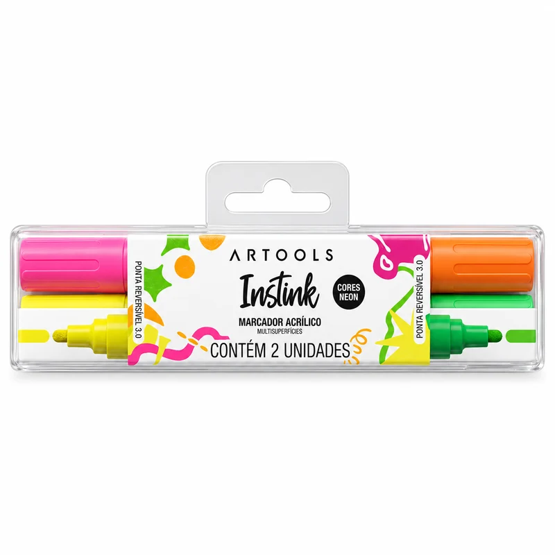 Estojo Marcadores Acrílico Instink Ponta Dupla 3,0mm Neon com 4 Cores - Artools