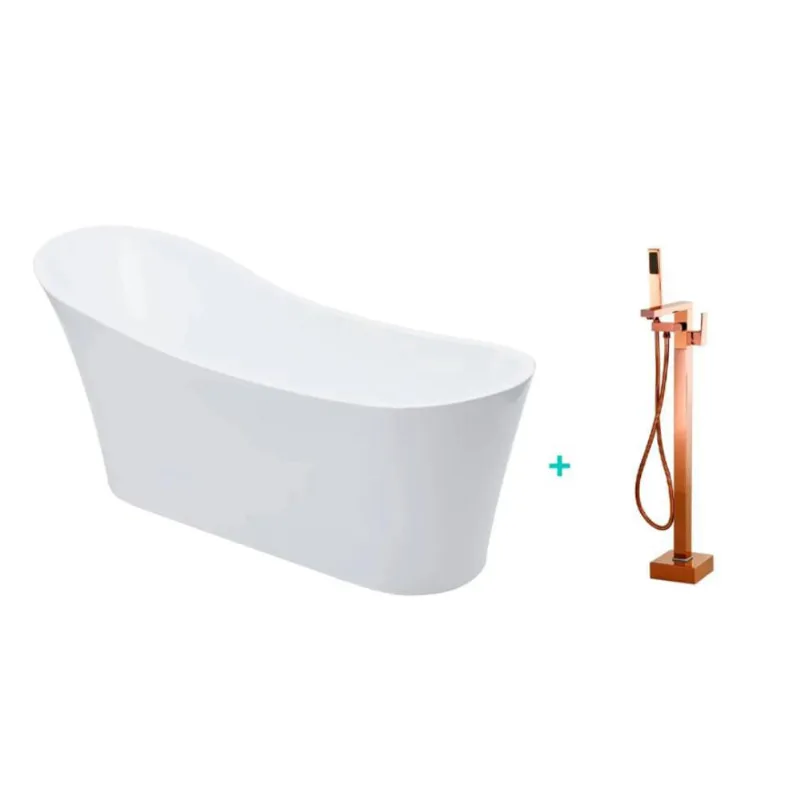 Banheira de Imersao Azurita e Misturador de Piso Monocomando Dourado Rose Pingoo.casa