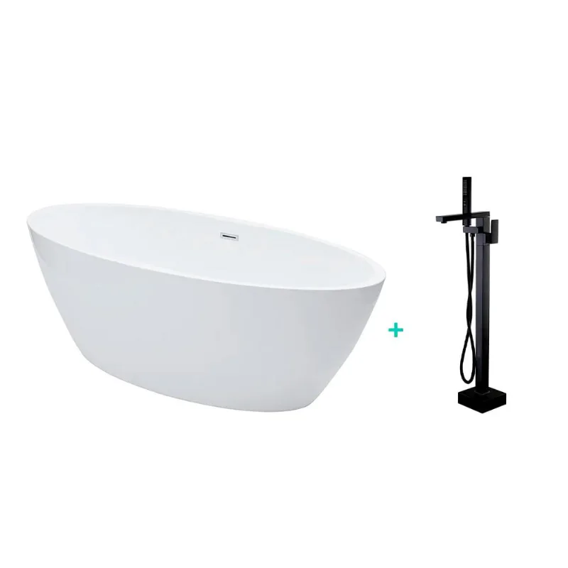 Banheira de Imersao Rubi e Misturador de Piso Monocomando Preto Pingoo.casa