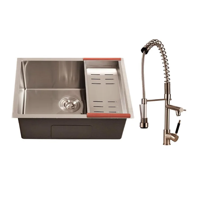 Kit Cuba para Cozinha Terena 58 cm e Torneira Misturador Monocomando Extensível Ituí - Prata