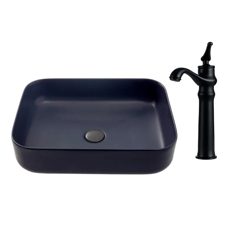 Kit Cuba para Banheiro Retangular Slim Cerâmica Fluorita e Torneira Misturador Monocomando Retrô Alta Acari - Cinza Fosco e Preto