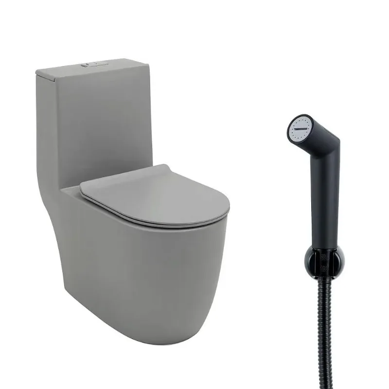 Kit Vaso Sanitário Monobloco Amazonita e Ducha Higiênica para Banheiro Apa - Cinza e Preto