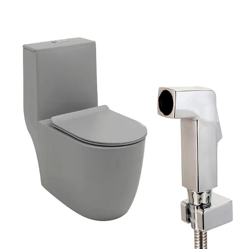 Kit Vaso Sanitário Monobloco Amazonita e Ducha Higiênica para Banheiro Jacuí - Cinza e Prata