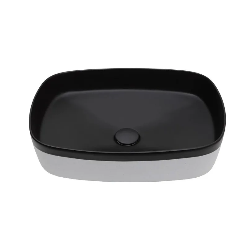Cuba de Apoio para Banheiro Retangular Louça Cerâmica Coral Pingoo.casa - Preto e Branco