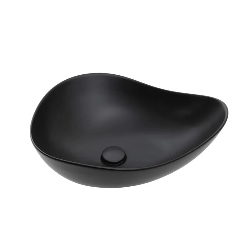 Cuba de Apoio para Banheiro Oval Louça Cerâmica 51cm Obsidiana Pingoo.casa - Preto