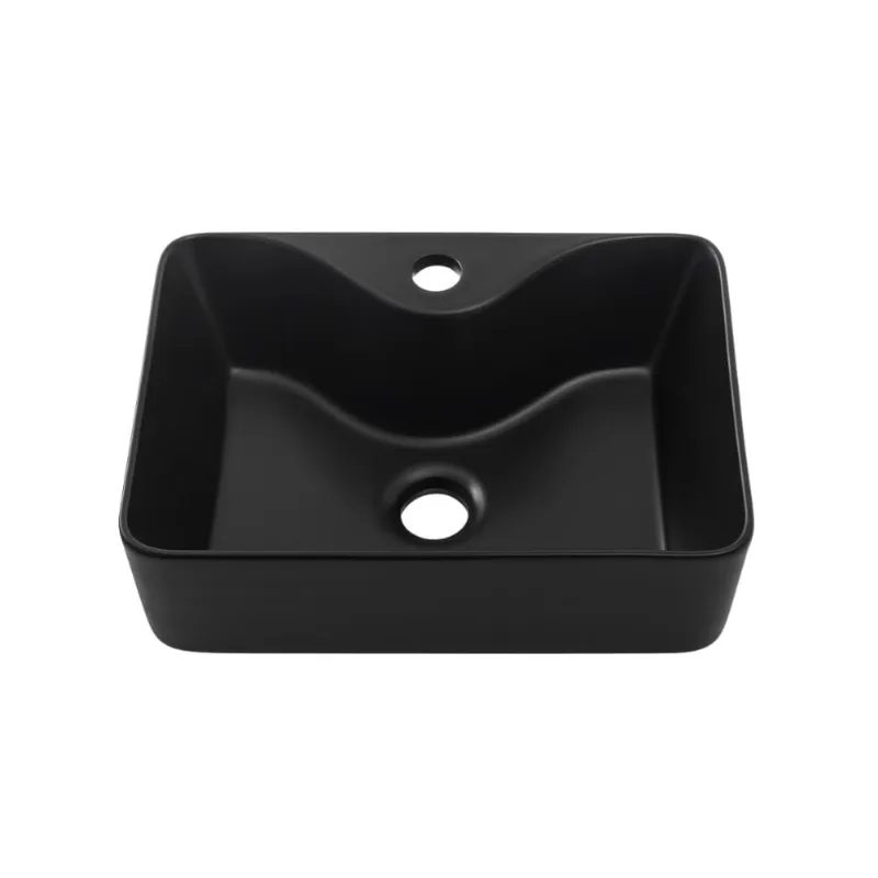 Cuba de Apoio Slim Retangular Sem Válvula para Banheiro Louça Cerâmica 40x30cm Cornalina Pingoo.casa - Preto Fosco