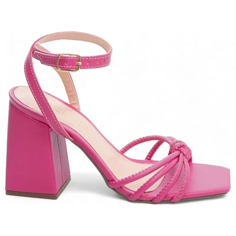 Sandália Feminina Salto Alto Grosso Bloco Bico Quadrado 9cm Rosa Pink Torricella