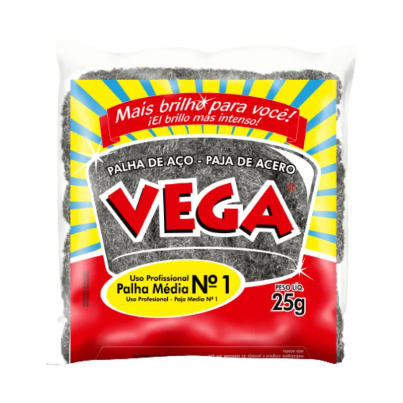 Palha De Aço P/ Limpeza Pesada Média Nº 1 Aço Vega Steel